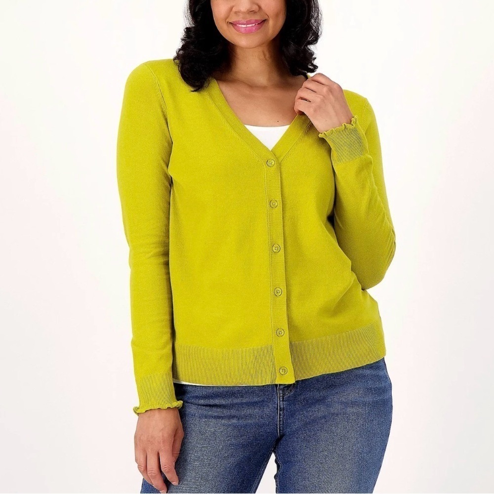 NEW Candace Cameron Bure V-Neck Cardigan Sweater Golden Olive Size XXS QVC